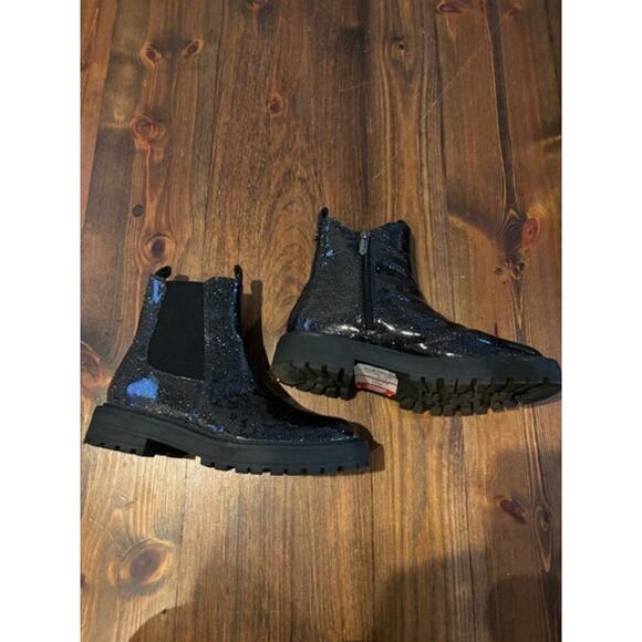 Sam Edelman Girls Boot Size 4 Chelsea Lagoona Glitter Black Lug Heel New - Picture 9 of 9